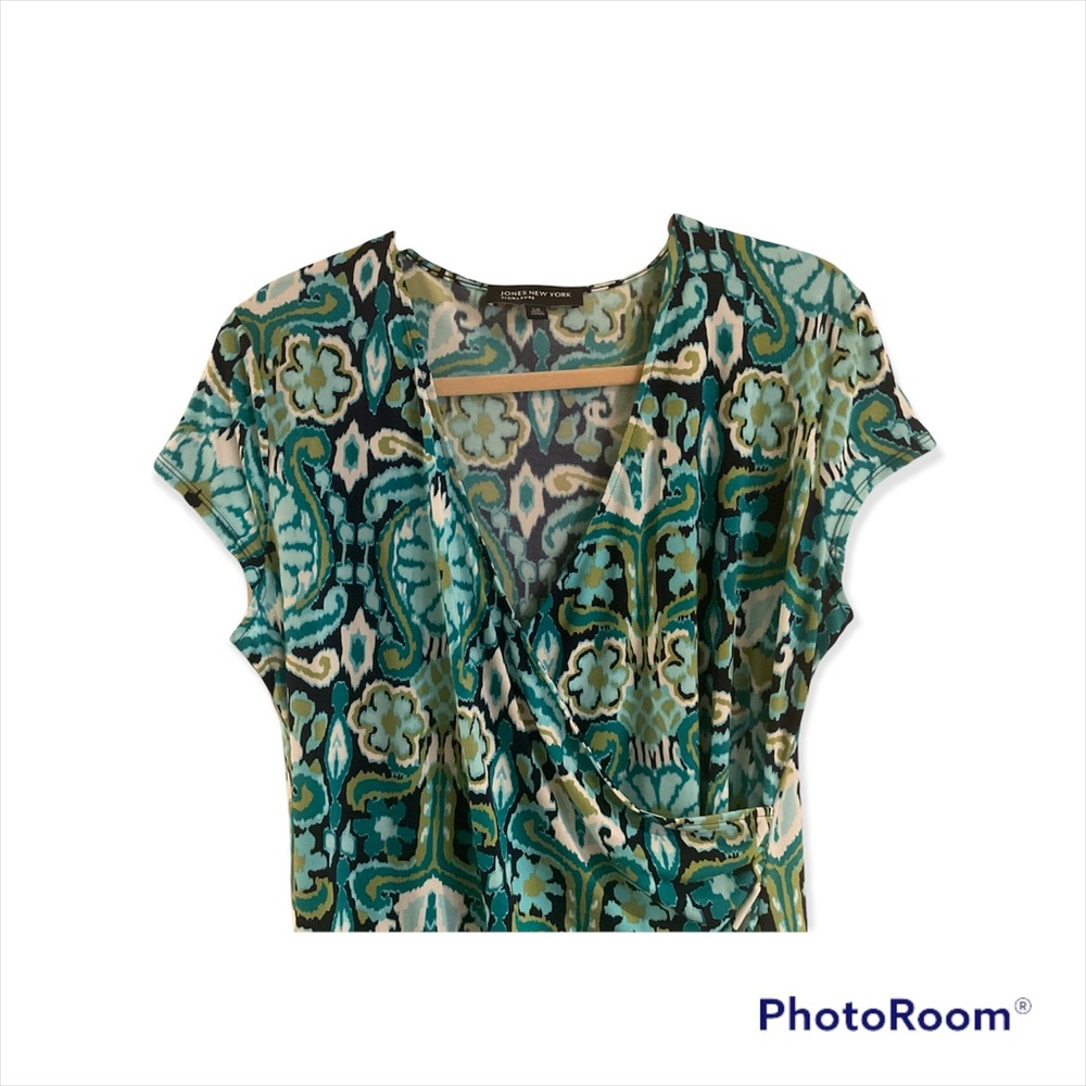 Jones New York Green and Blue Patterned Dress
